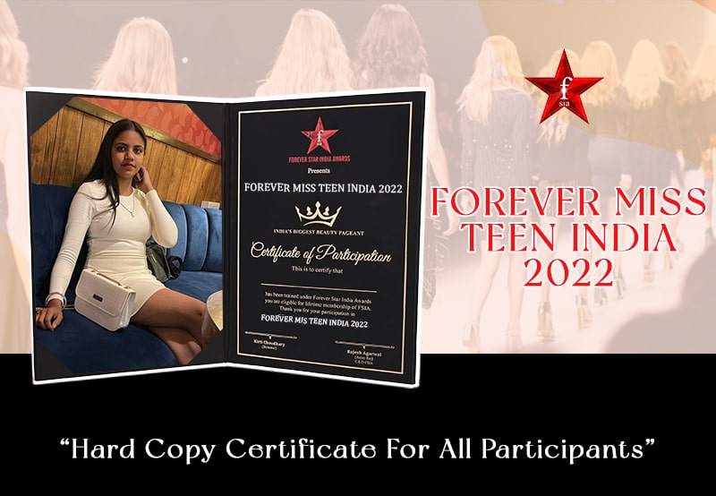 Miss Teen India Hard Copy Certificate